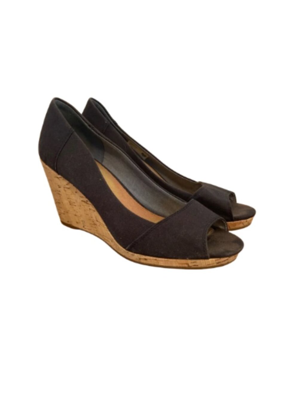 Tom's Stella navy blue cork bottom wedges 9.5